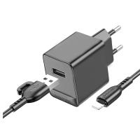 СЗУ Borofone BAS11A, Erudite, 5V/2.1A, кабель USB to Lightning, 1m, черный