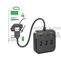 USB-концентратор HOCO HB35, EasyLink, 4 гнезда, 3xUSB2.0, RJ45, кабель USB 0.2м,  черный