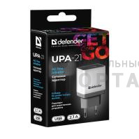 СЗУ блок питания Defender UPA-21, белый, 1xUSB, 5V/2.1А (1/100)
