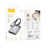Картридер HOCO для 2-in-1, UA25, Type-C, TF/ SD карта, серый